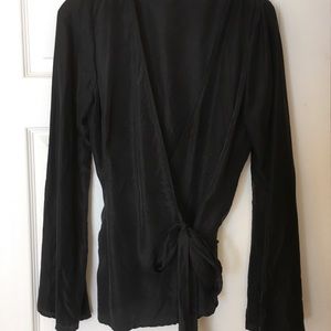 Neiman Marcus silk wrap blouse L black